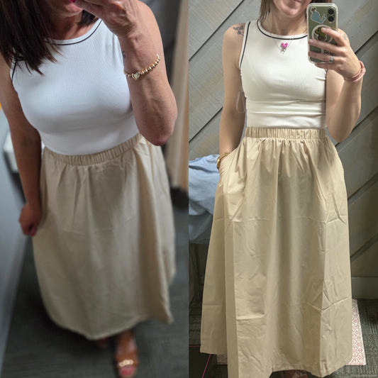 Sleek, Effortless Two Tone Midi Dress