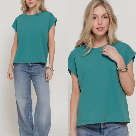 Sleeveless Round Neck Garment Dyed T-Shirt