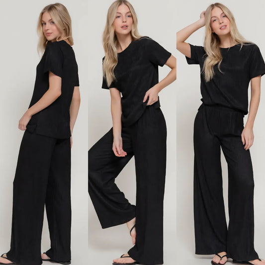 On the Go short Sleeve Top and Wide Leg Pant Set