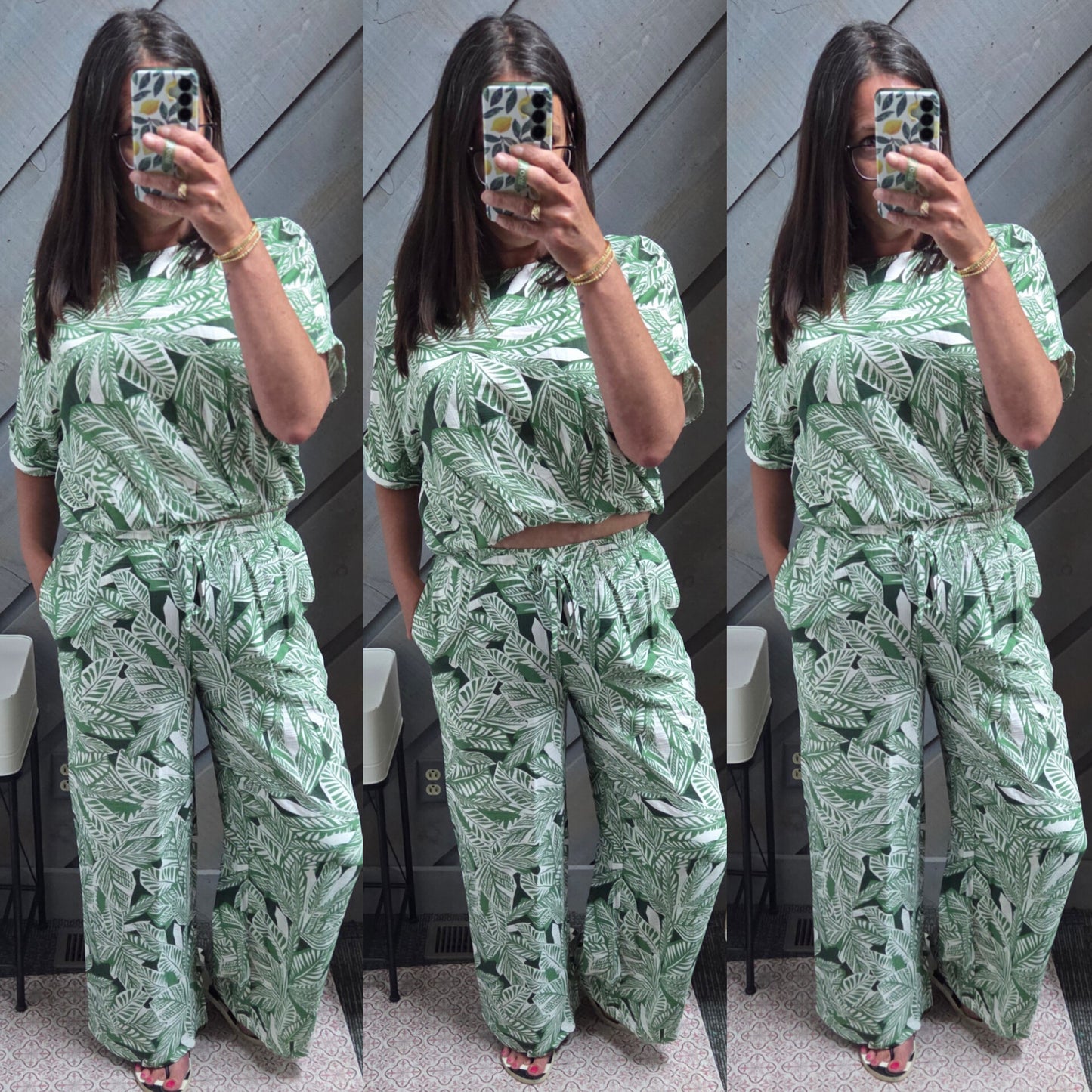 Mallorca Palm Leaf Print Pant and Top Set