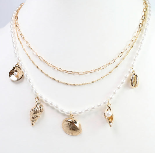 Calm Seas Pearl and Shell Charm Necklace