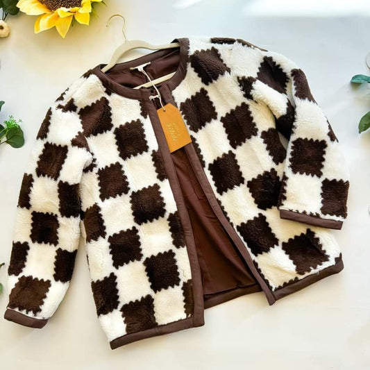 Checkmate Sherpa Blazer Brown & Cream