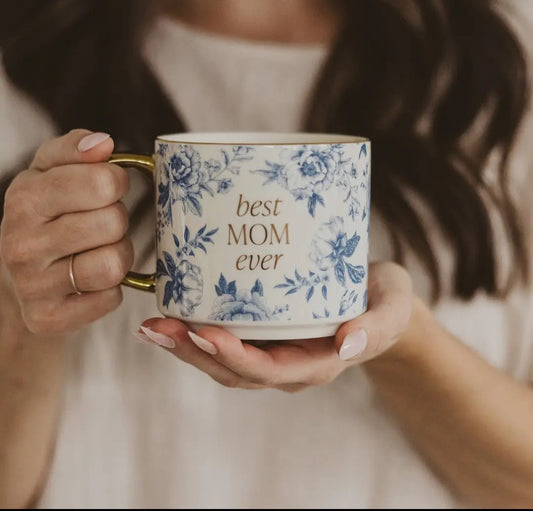 Best Mom Ever Bone China Mug Blue Delft Pattern