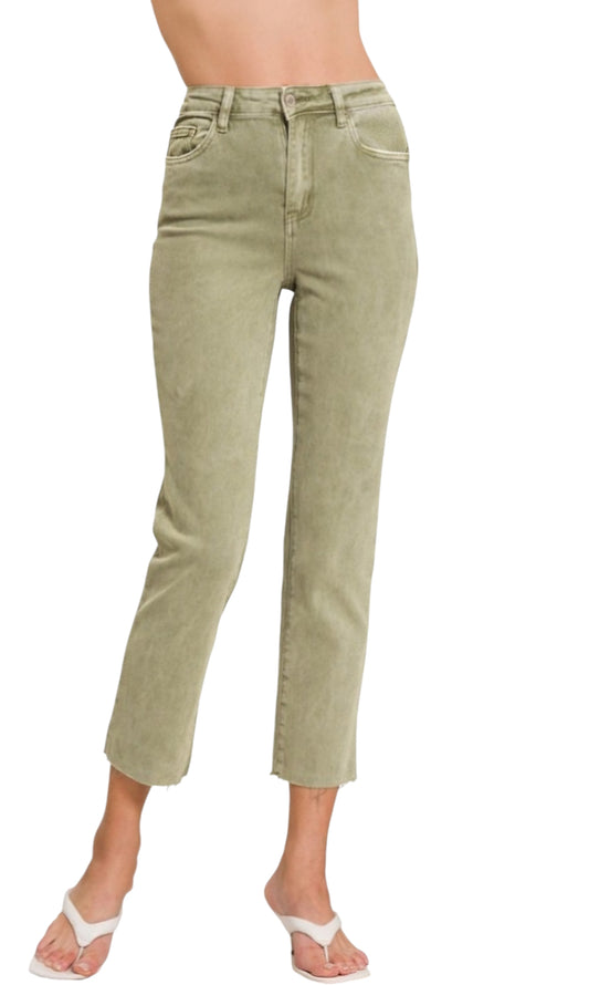 Autumn Vibes cropped High Rise Denim in Vintage Olive Green