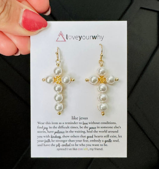 Pearl Cross Dangle Earrings