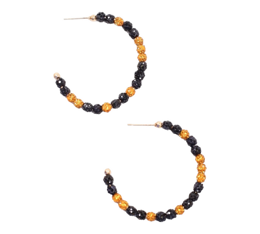 School Pride Pave Hoop Earrings ~ Black & Gold