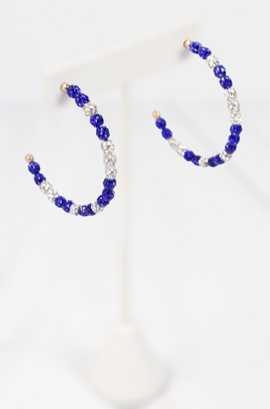 School Pride Pave Hoop Earrings ~ Blue & White