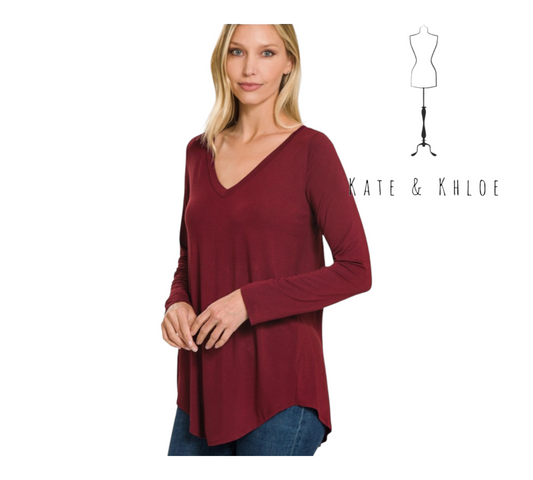 Classic Charm - Long Sleeve Top Dark Burgundy