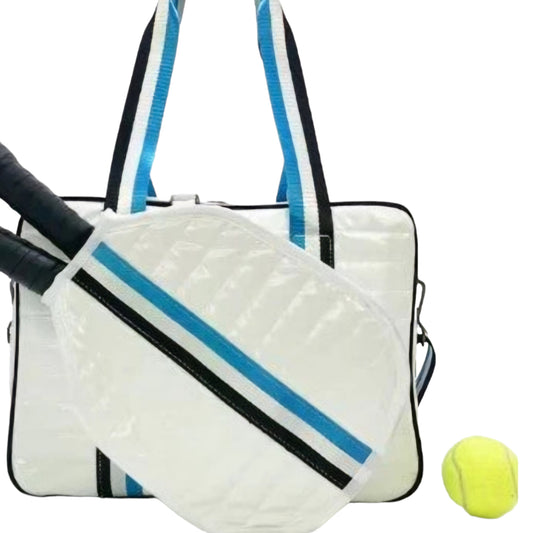 Puffer Style Pickleball Paddle Covers & Bag Set ~ Blue & Black Minimalist