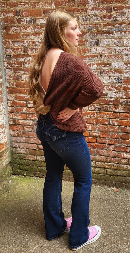 Two Tone Twist Back Sweater in Camel & Brown