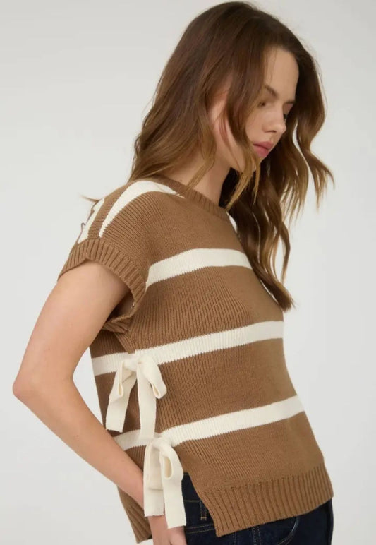 Striped Up Side Tie Knit Sweater