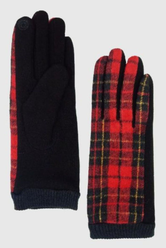 Red Plaid Tartan Gloves with Screen Touch