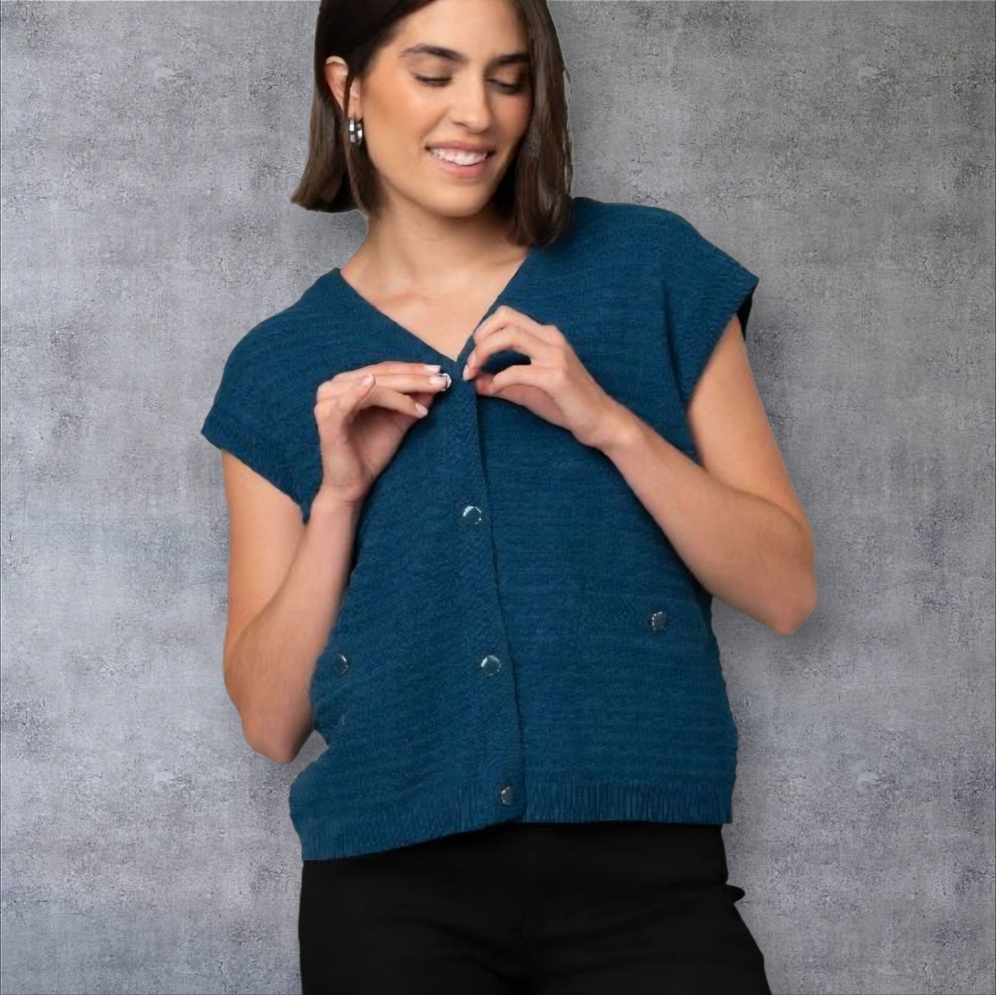 V-Neck Jacquard Sweater Vest w/ DTM Buttons