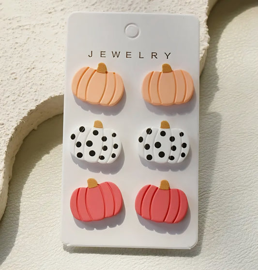 Retro Pumpkin Stud Earrings Set of 3