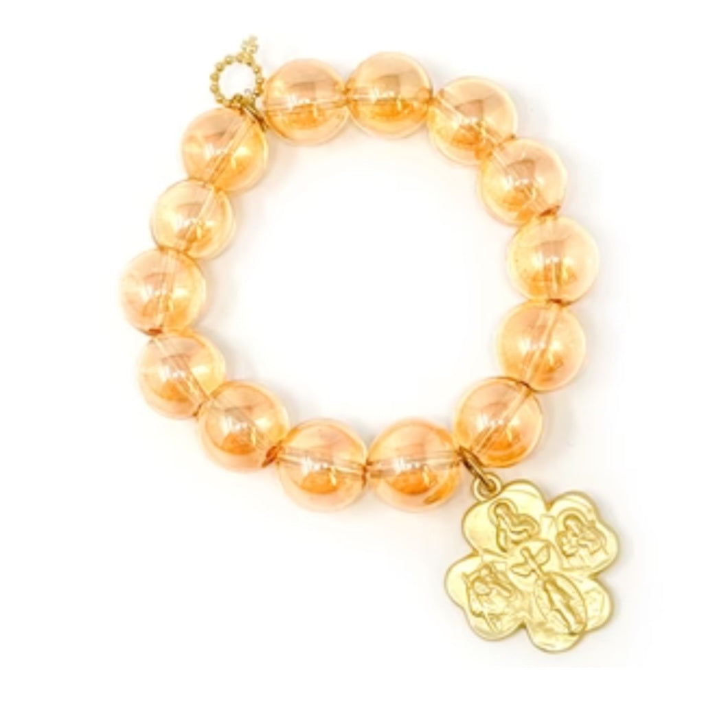 Gold Iridescent Quartz with Gold Clover 5-Way Cross Bracelet