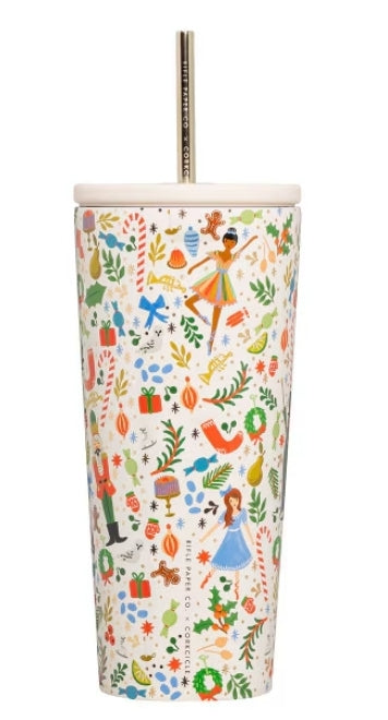 Corkcicle Rifle Paper Nutcracker 24oz Cold Cup Insulated Tumber with Lid & Straw