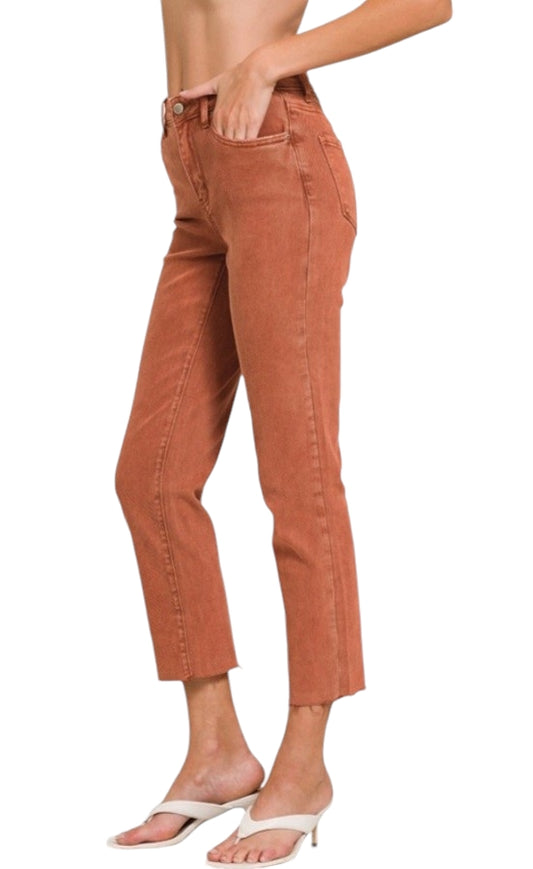 Autumn Vibes cropped High Rise Denim in Rust