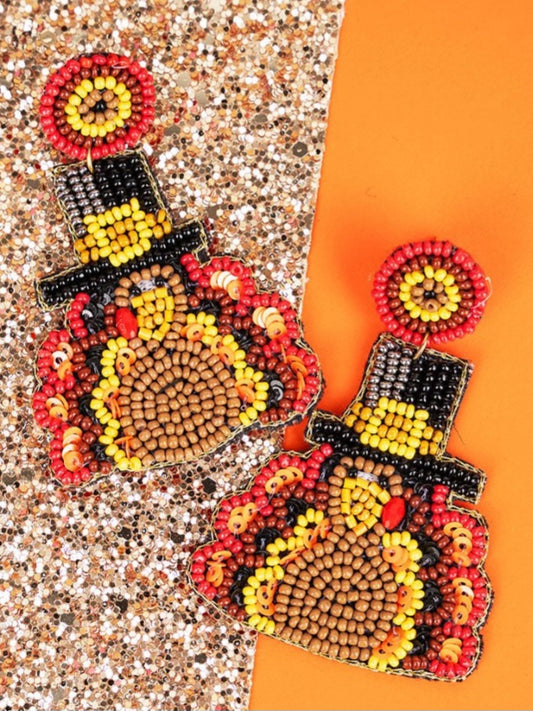 Gobble till you Wobble- Seed Bead Turkey Earrings