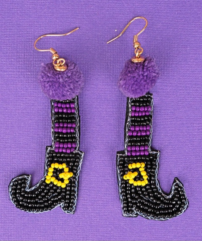 Without a Scare in The World Witch Feet Seed Bead Earrings