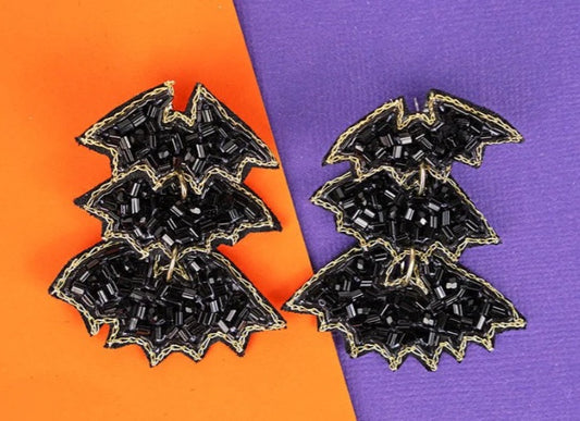 Fright Night - Seed Bead Bat Earrings