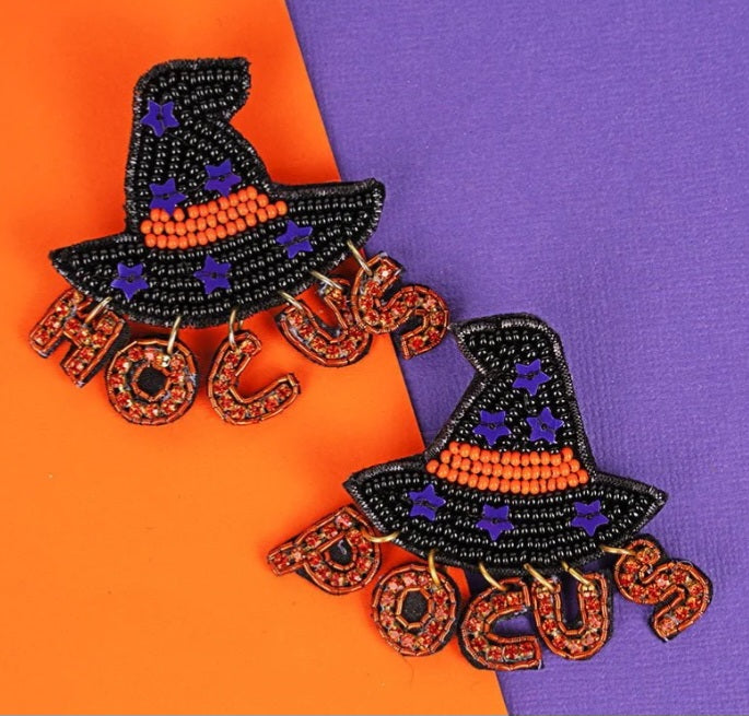 Hocus Pocus Witch Hat Seed Bead Earrings
