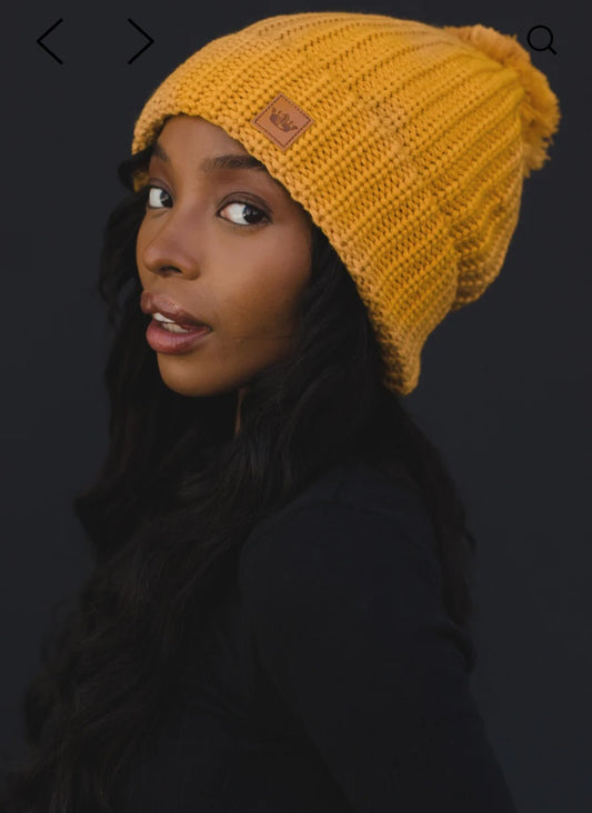 Mustard Knit Pom Hat