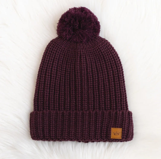 Deep Burgundy Knit Pom Hat