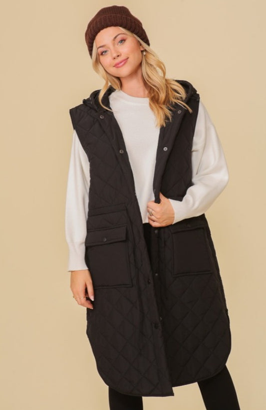 Taylor Long Hooded Puffer vest.
