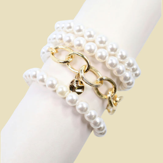 Marysville Link and Bead Bracelet Set Pearl