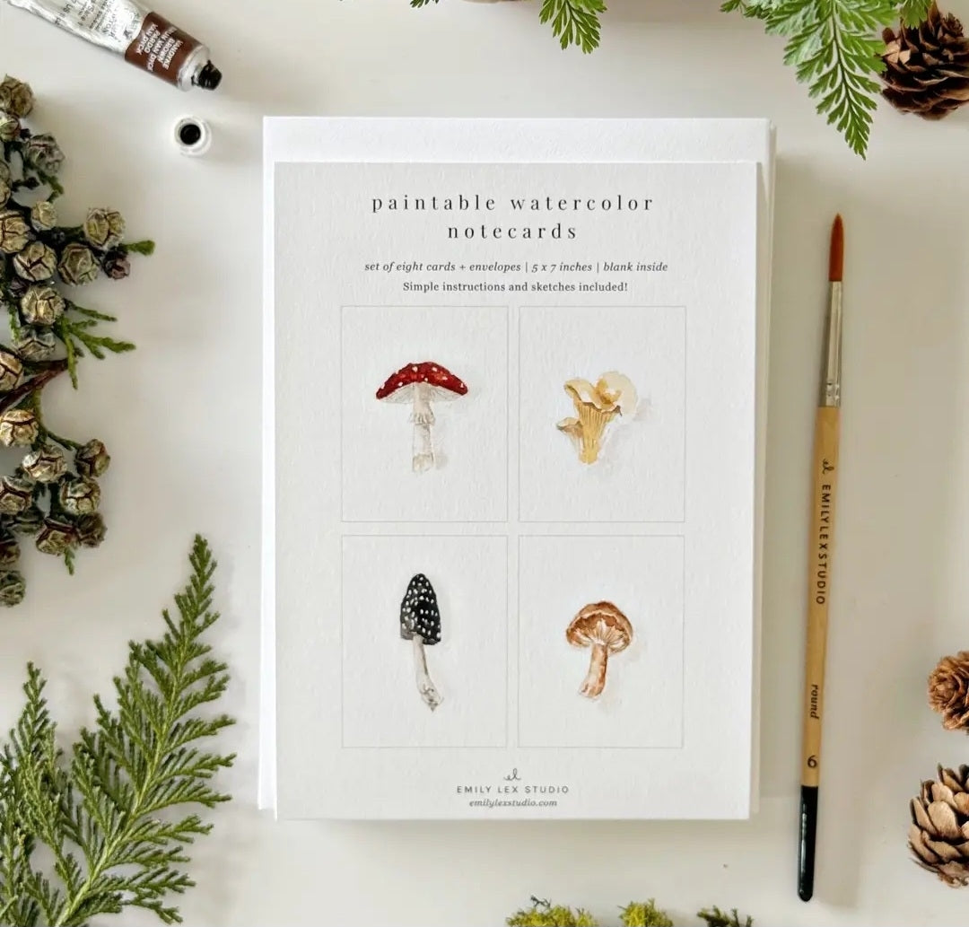 Mushroom Paintable Watercolor Notecards emily lex designs