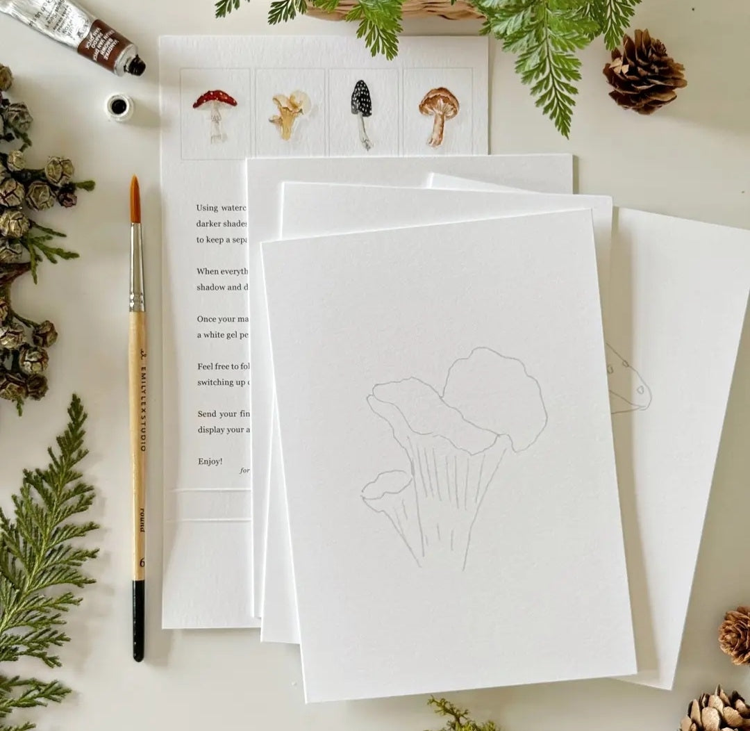 Mushroom Paintable Watercolor Notecards emily lex designs