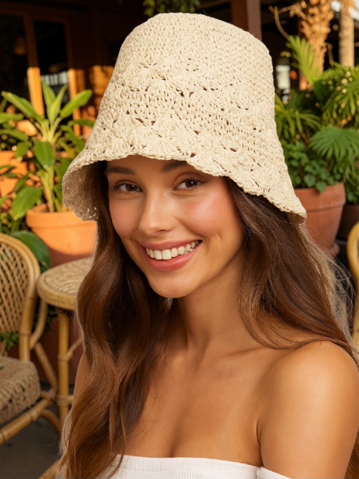 Seashell Straw Bucket Hat