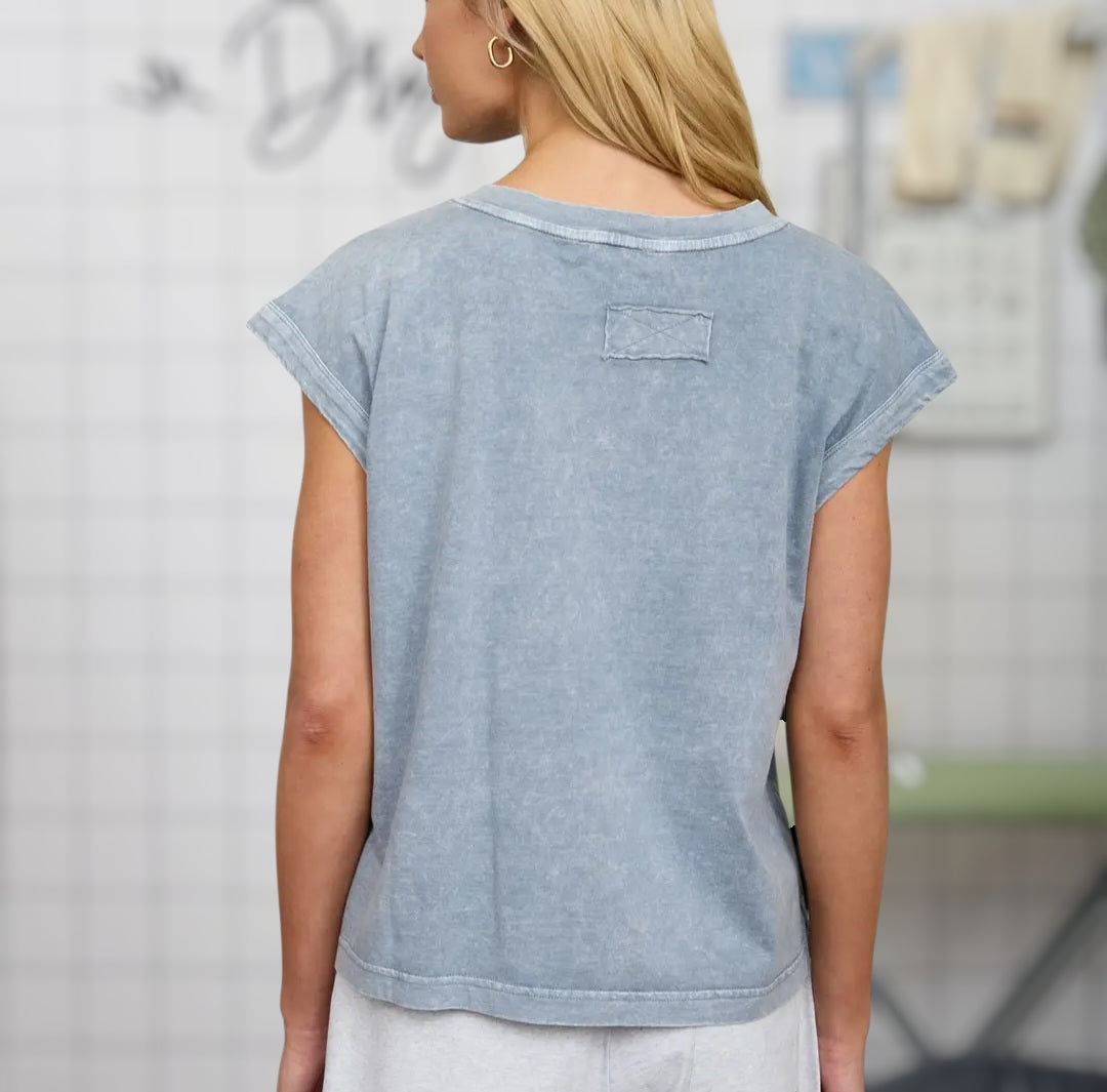 Alli Knit Washed Top in Slate Blue