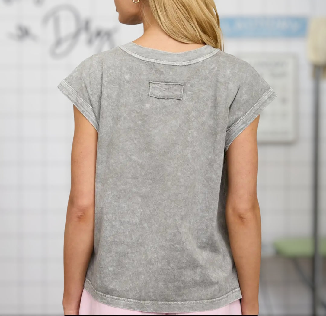 Alli Washed Knit Top in Grey
