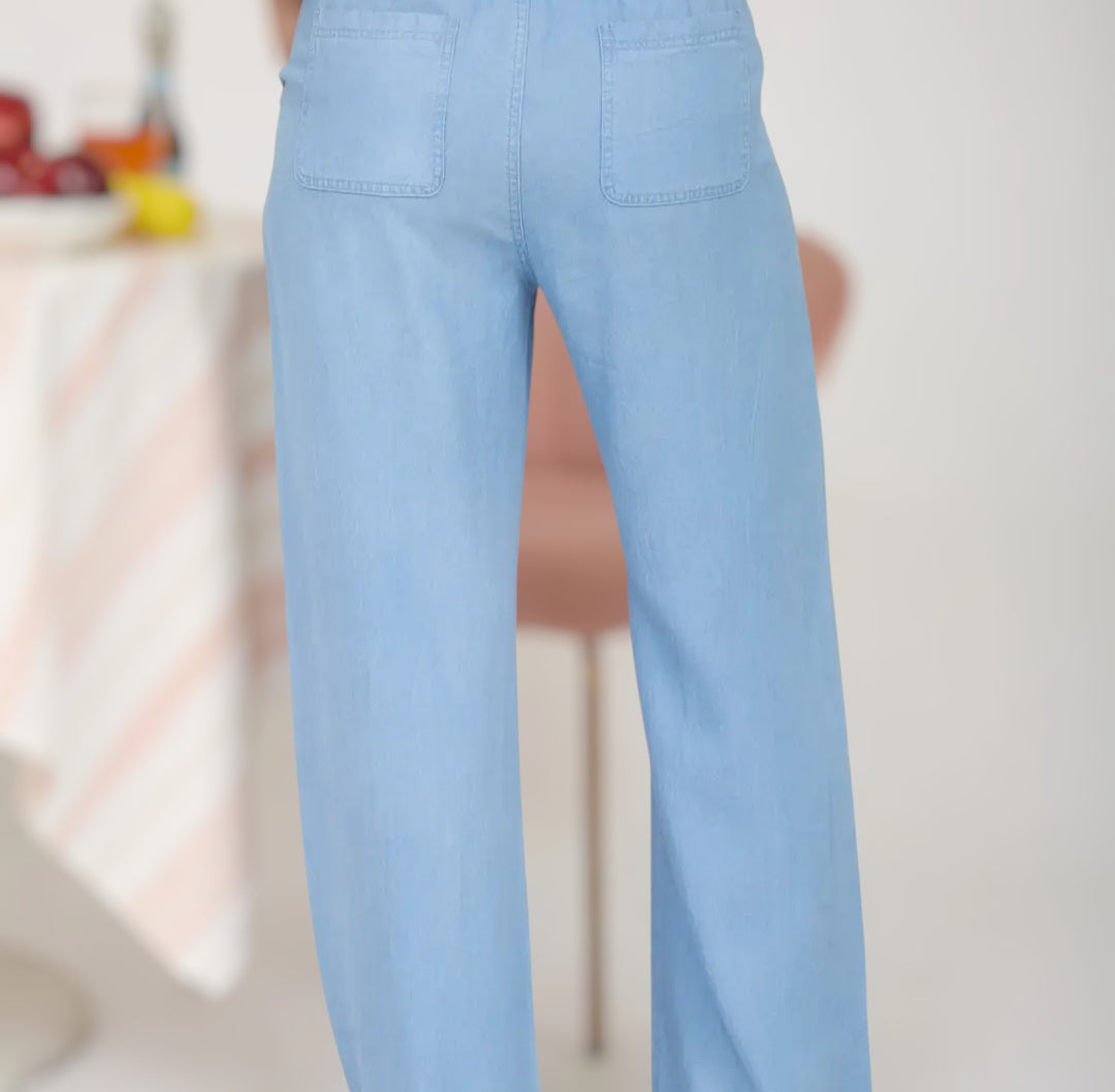 Chambray Drawstring Pants With Pockets