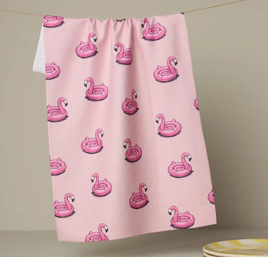 Flamingo Floatie Geometry Tea Towel