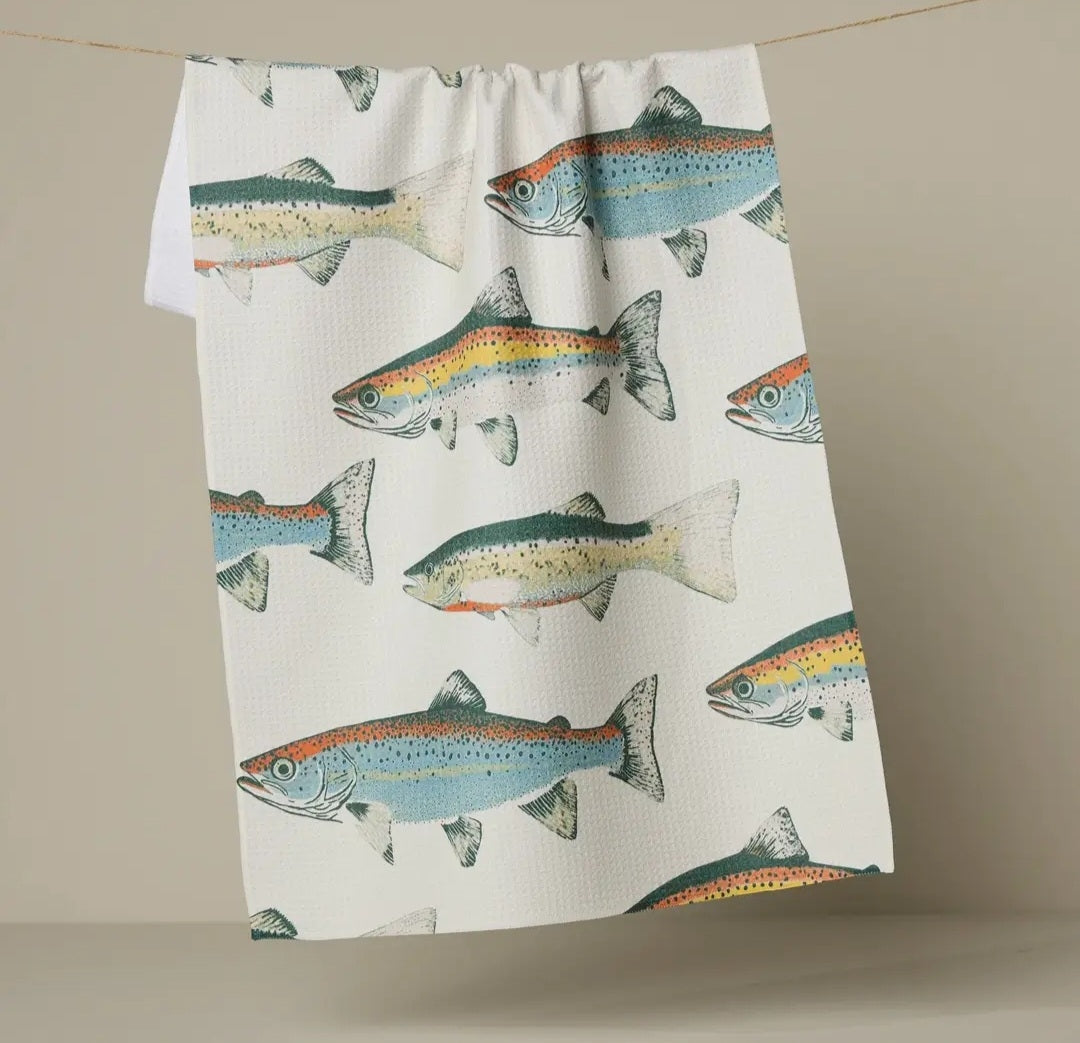 Hooked on Fishing Geometry Tea Towel