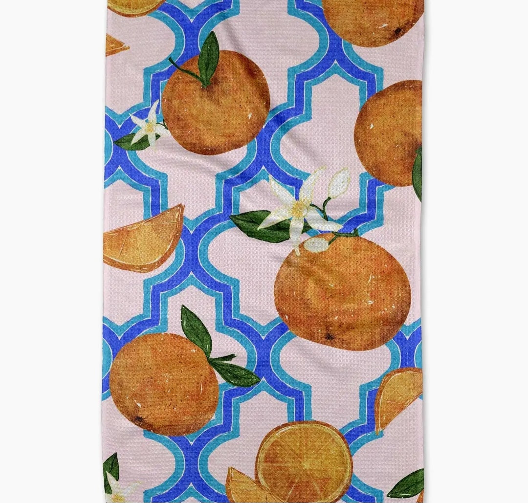 Orange Trellis Geometry Tea Towel