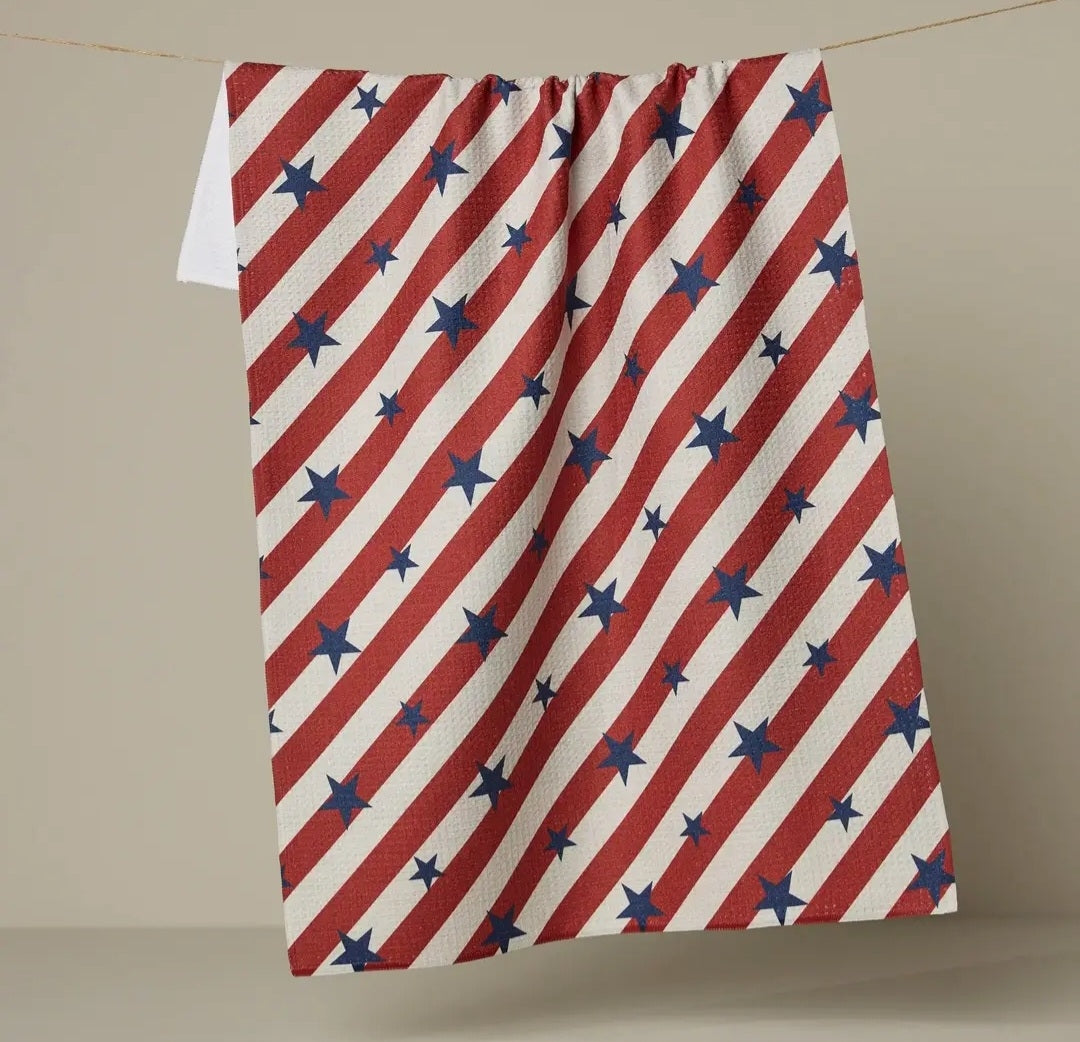 Patriotic Stripes Geometry Tea Towel