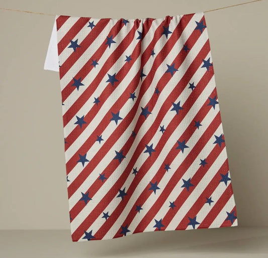 Patriotic Stripes Geometry Tea Towel