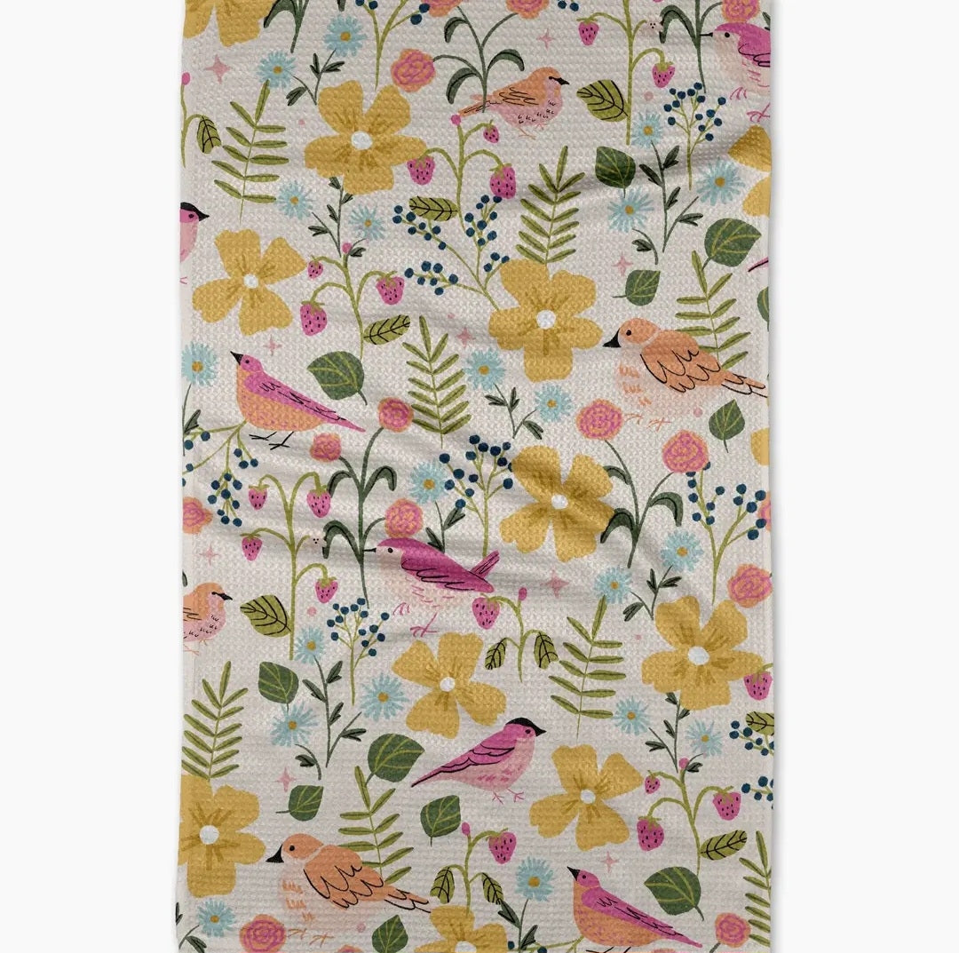 Summer Songbirds Geometry Tea Towel