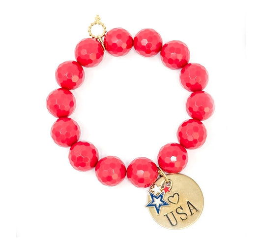 Faceted Cardinal Agate with USA & Stars Bracelet