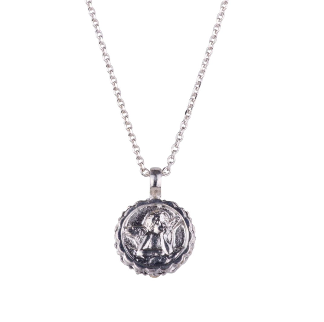 Mariana Guardian Angel Pendent Rosewater Light Pink and Rhodium Necklace