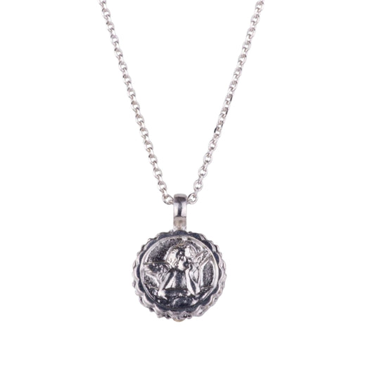 Mariana Guardian Angel Pendent Rosewater Light Pink and Rhodium Necklace