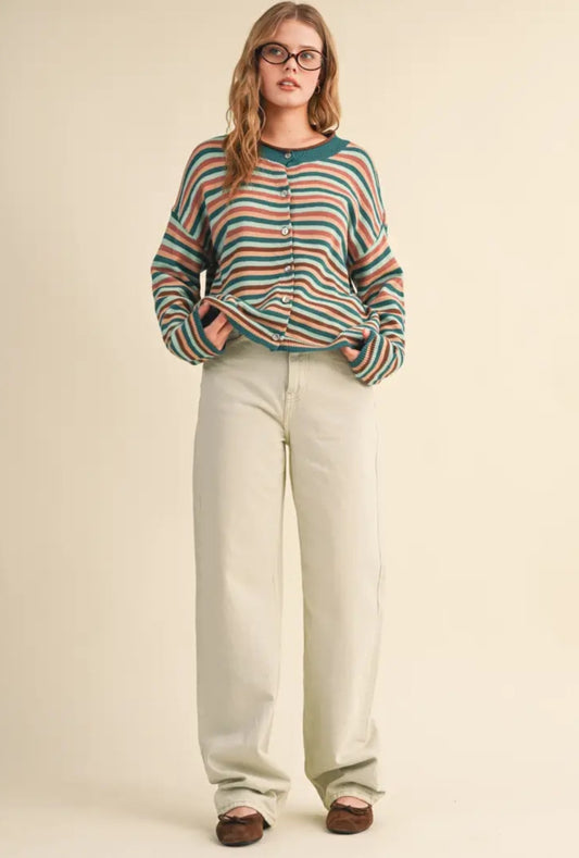Retro Prep Relaxed Striped Cardigan