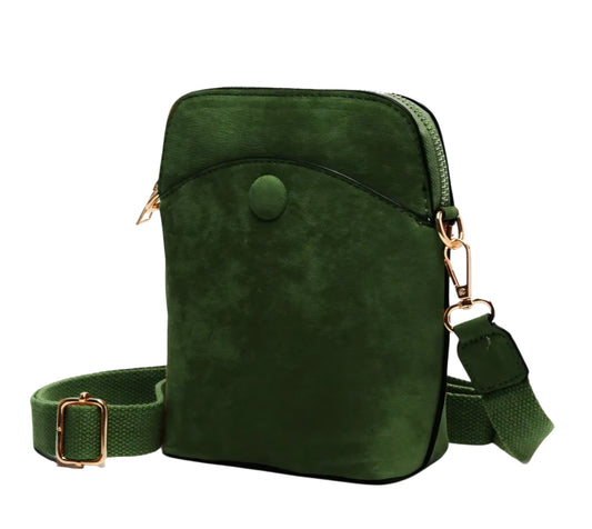 The Monica Olive Green Faux Suede Crossbody Bag