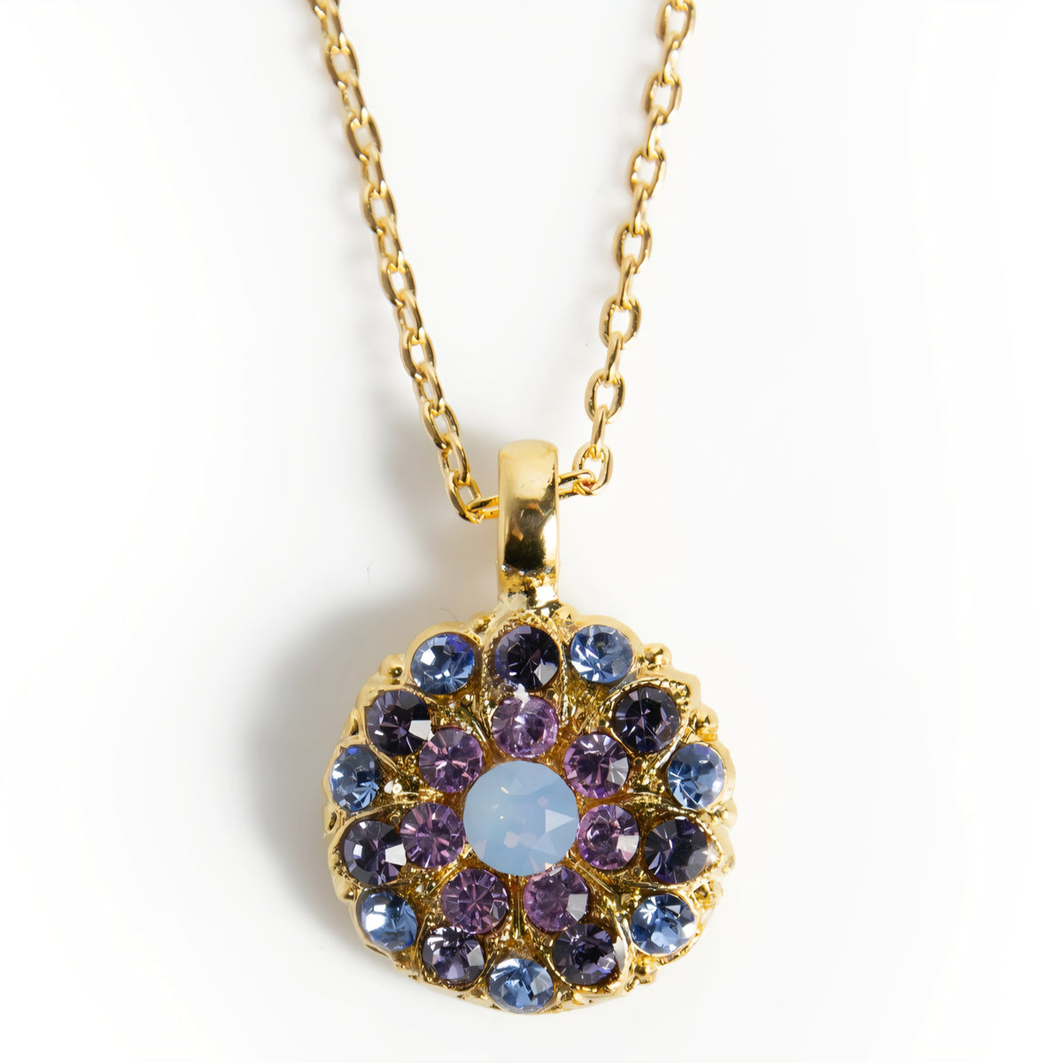 Mariana Guardian Angel Pendent Lavender Fields and Gold Necklace