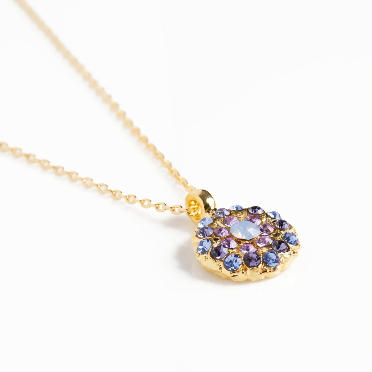Mariana Guardian Angel Pendent Lavender Fields and Gold Necklace