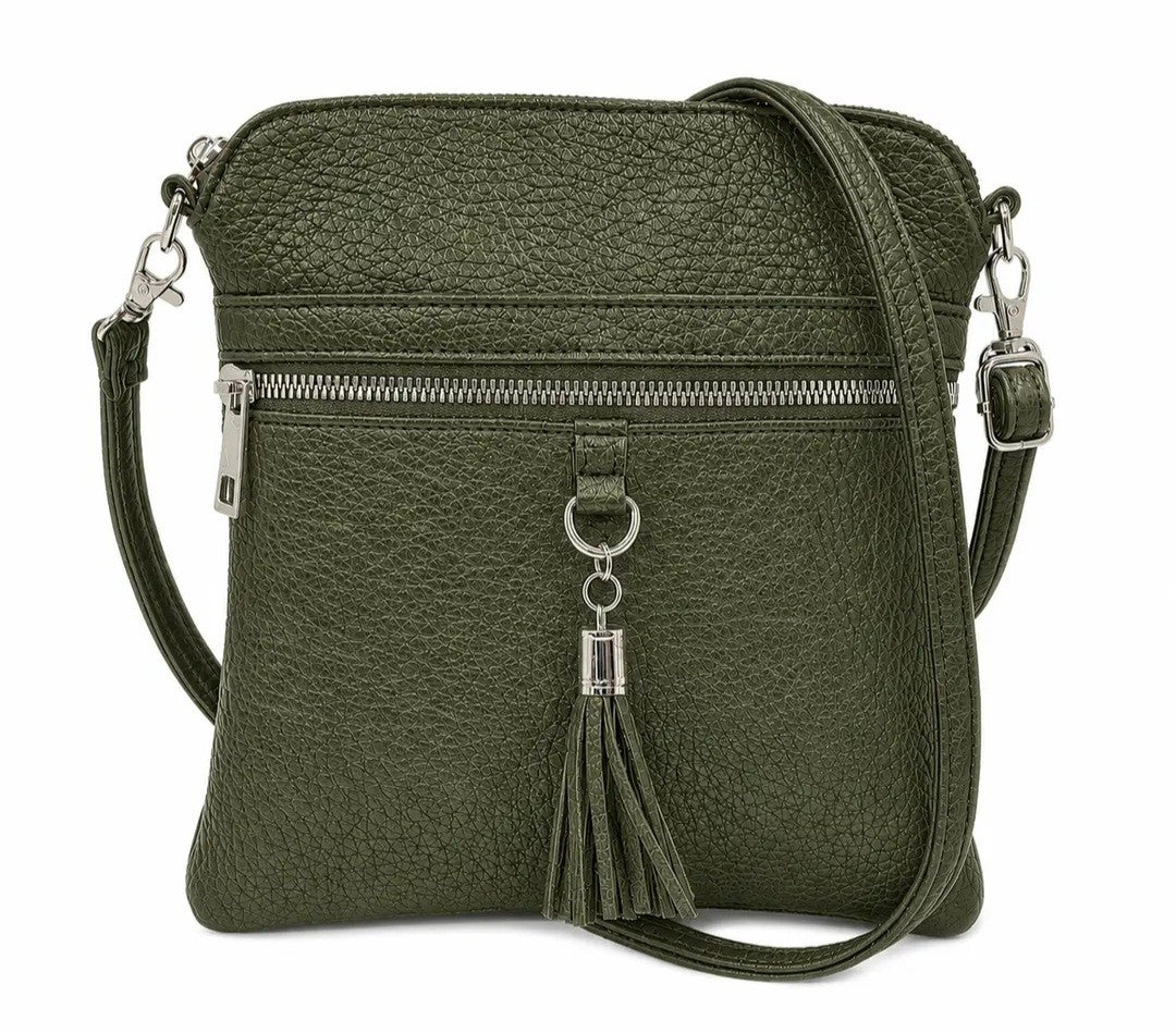 Holly Tassel Front Crossbody   Army Green