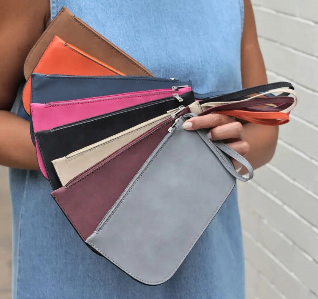 Luxe Faux Suede Vegan Leather Wristlet Camel